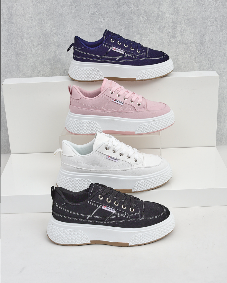 Aurora Rosa - Baskets Roses à Plateforme pour Femmes en Tissu Printemps/Été/Automne