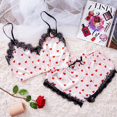 Pyjama femme rose clair à imprimé cœur - Vêtements