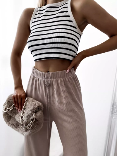 Pantalon large côtelé pour femme marron clair - Vêtements