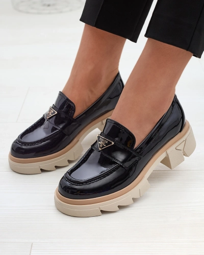 Mocassins noirs laqués pour femme avec décoration Sarix - Footwear