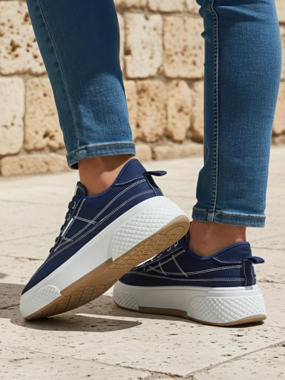 Baskets Callista pour femmes à plateforme, tissu bleu marine, printemps-été