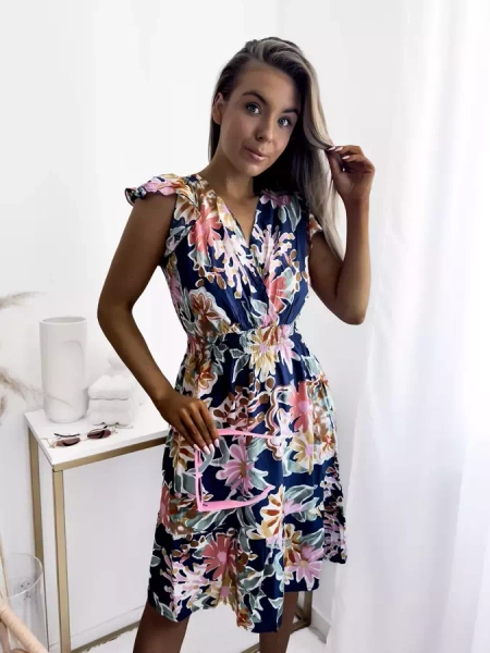 Mini-robe bleu marine à imprimé floral pour femme - Vêtements