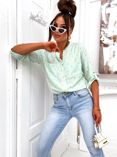Chemise rayée Royalfashion pour femmes avec des citrons et un col en V