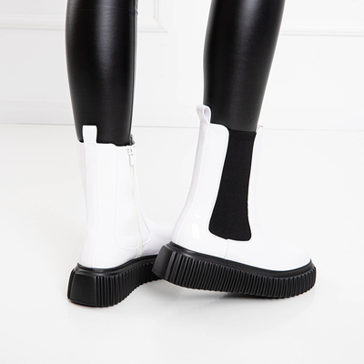 Boots femme laquées blanches Monka - Chaussures