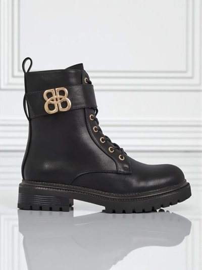 Bottines en cuir Artemisia Nero à bout rond avec fermeture éclair et boucle dorée