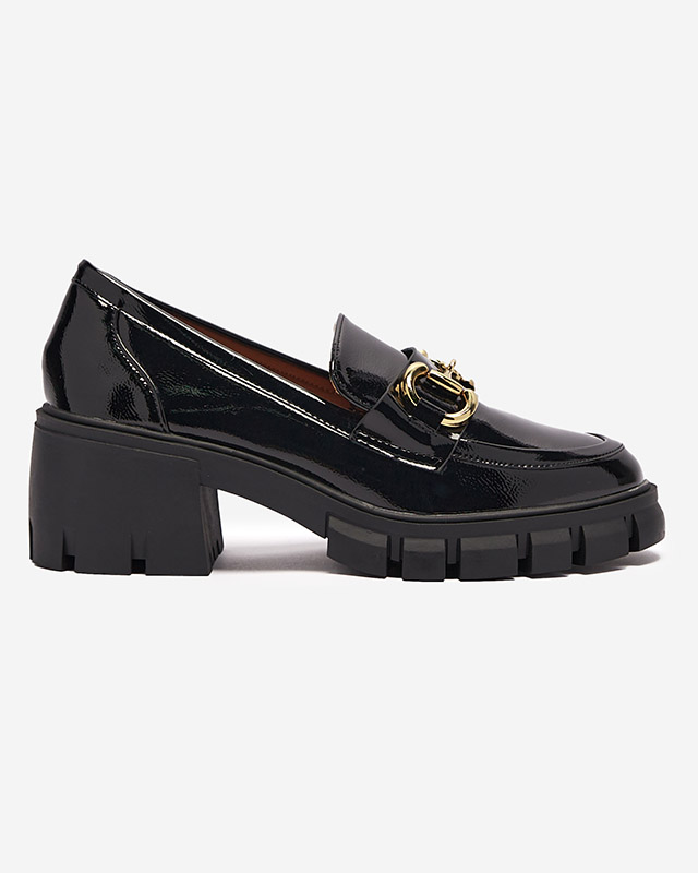 Mocassins noirs laqués pour femmes avec ornement Neriea - Chaussures