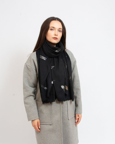 Royalfashion Echarpe fine pour femme noire avec paillettes