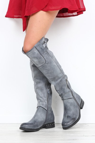 Szaro-niebieskie kozaki z eko skóry Agatha- Obuwie