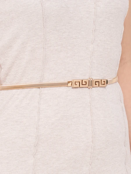 Ceinture dorée en métal pour femme Minerva Elegante avec motif grec, 64-100 cm