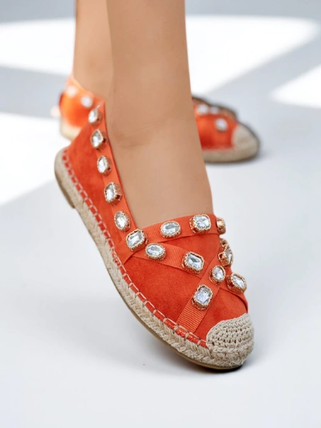 Espadrilles pour femmes orange avec cristaux Wamba - Chaussures