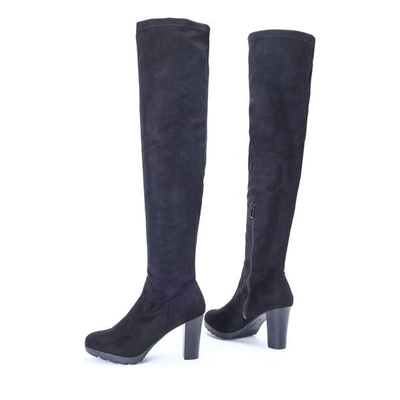 Czarne, długie kozaki na słupku Tia- Obuwie