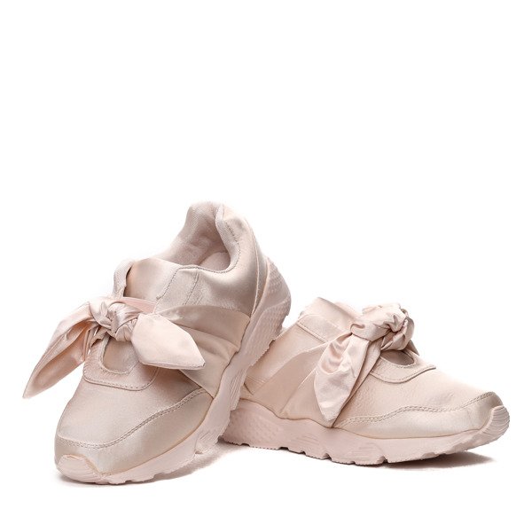 Beżowe, satynowe obuwie z kokardką Mabel- Obuwie