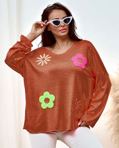 Royalfashion Pull fin pour femme avec patchs floraux
