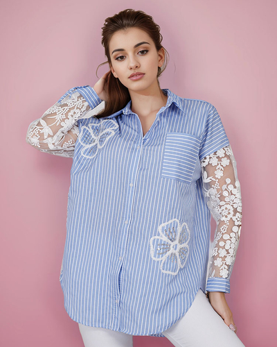 Royalfashion Chemise rayée pour femme avec dentelle