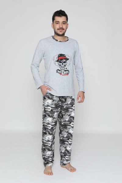 Pyjama homme gris à imprimé - Vêtements