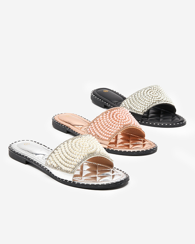 Chaussons pour femme rose et or avec ornements Ahaio - Chaussures