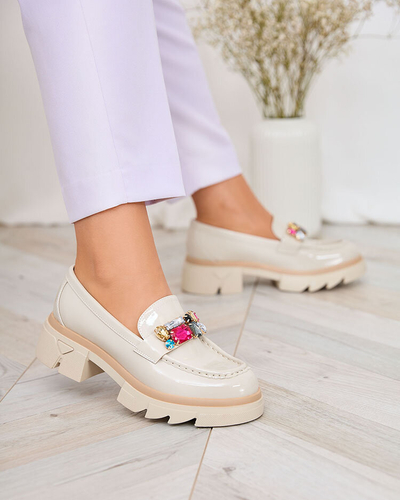 Royalfashion Mocassins crème laqués avec pierres colorées Sarin