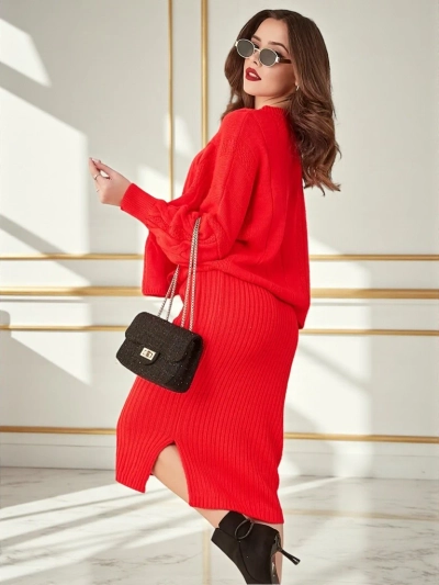 Ensemble pour femmes en acrylique tressé de Royalfashion avec pull et jupe Warm&Fuzzy