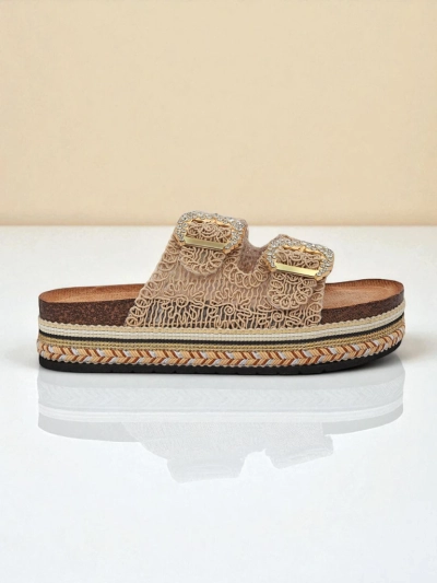 Royalfashion Sandales pour femmes avec boucles strassées GlamCork