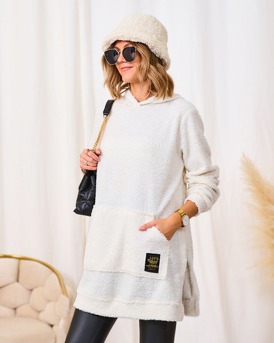 Royalfashion Pull long crème à capuche pour femme