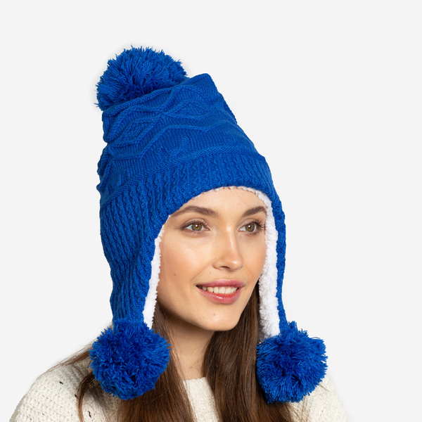 Bonnet femme cobalt isolé à pompons - Accessoires