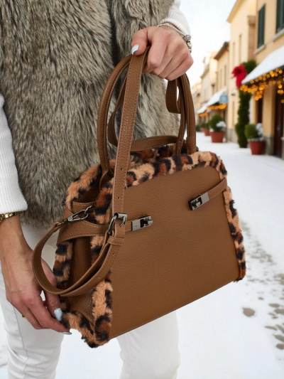 Petit sac à main pour femme en cuir écologique avec motif léopard Panthory