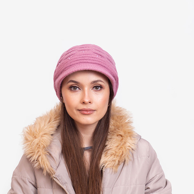Bonnet chaud femme rose foncé avec perles - Accessoires