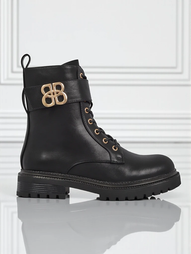Bottines en cuir Artemisia Nero à bout rond avec fermeture éclair et boucle dorée