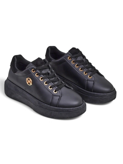Sneakers pour femmes Erato Nero sur plateforme en cuir écologique 5cm