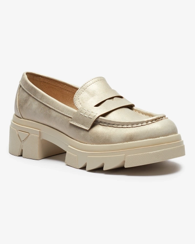Mocassins en cuir écologique doré pour femme Sepop- Footwear