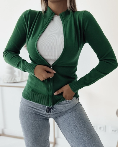 Royalfashion Pull déboutonné vert foncé avec une coupe ajustée
