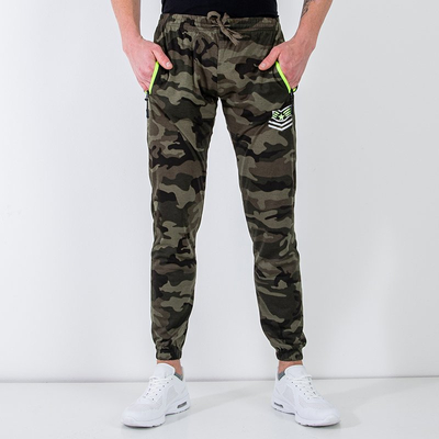 Pantalon de jogging homme vert foncé avec empiècements fluo - Vêtements