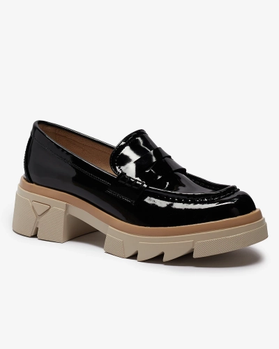 Mocassins en cuir verni écologique pour femme noir Sepop- Footwear