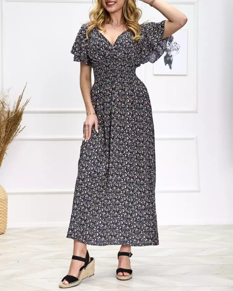 Robe longue à fleurs bleu marine pour femme Vêtements