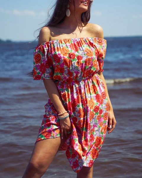 Royalfashion Mini robe florale pour femme a'la hiszpanka en rouge