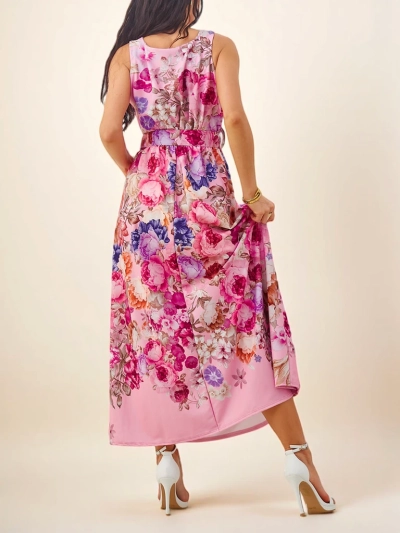 Robe midi femme Royalfashion avec bretelles, dotée d'une ceinture aux divers motifs floraux