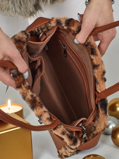 Petit sac à main pour femme en cuir écologique avec motif léopard Panthory