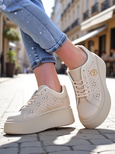 Aurelia Sneakers Plateforme Beige Royalfashion Cuir Écologique