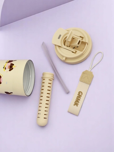 Royalfashion Mug thermique avec un panier, une paille et un bec Happy Dog