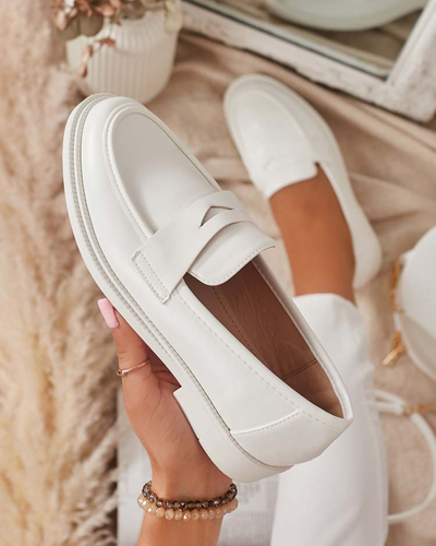 Mocassins blancs pour femme en cuir écologique Zibom- Footwear