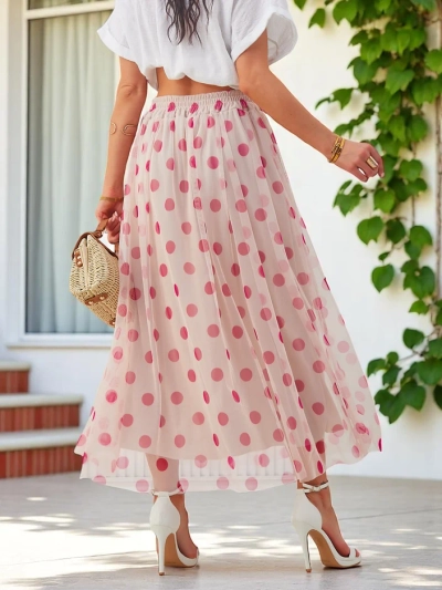 Jupe midi en viscose pour femme Royalfashion avec tulle à pois