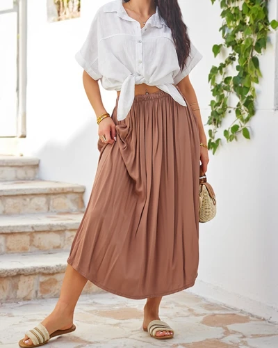 Jupe midi d'été en tissu tissé Royalfashion pour femmes légère et fluide avec deux poches