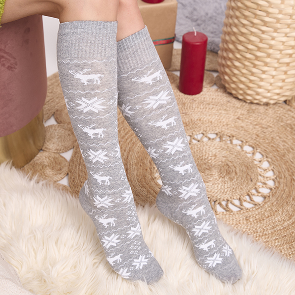Chaussettes longues de Noël gris clair pour femmes - Sous-vêtements