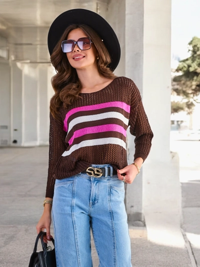 Pull rayé marron femme - Vêtements