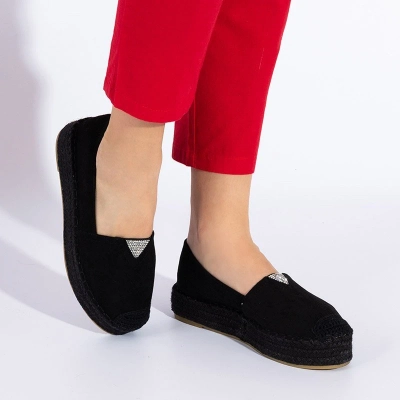 OUTLET Espadrilles noires pour femmes sur la plate-forme avec zircone cubique Asira - Chaussures