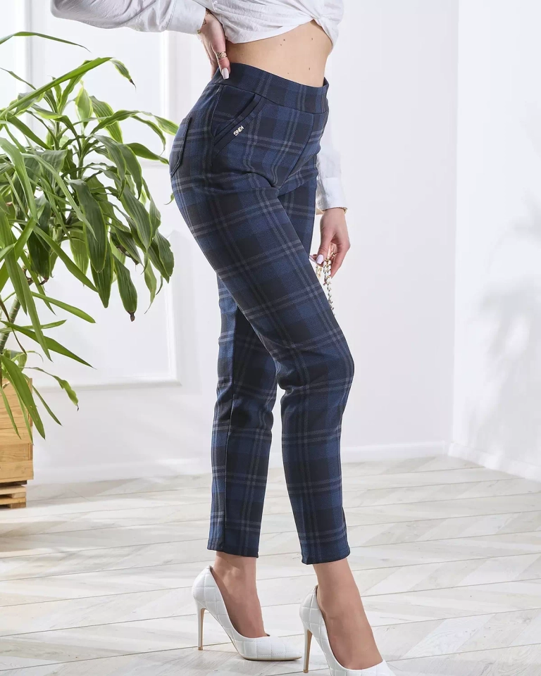 Treggings à carreaux bleu marine pour femmes TAILLE PLUS- Vêtements