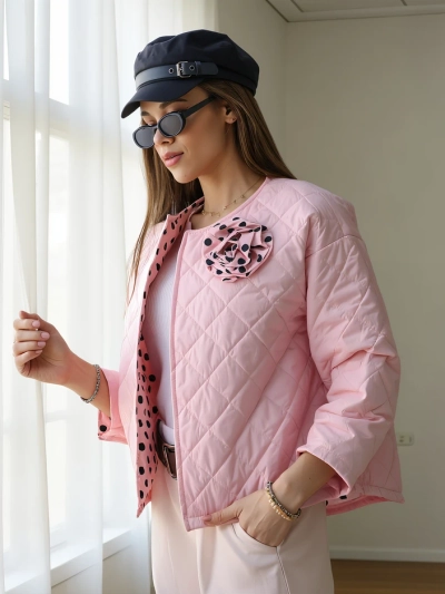 Veste de transition printemps femmes Royalfashion avec doublure à fleurs et à pois