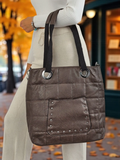 Sac pour femme Hera gris en cuir écologique avec fermeture éclair et rivets