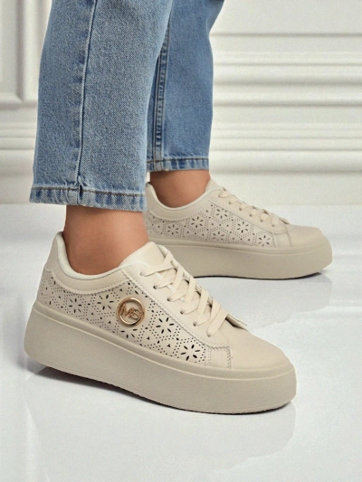Aurelia Sneakers Plateforme Beige Royalfashion Cuir Écologique
