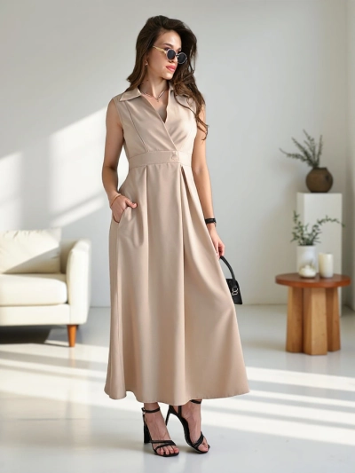 Robe sans manches Royalfashion pour femmes avec un col enrobé Bizness